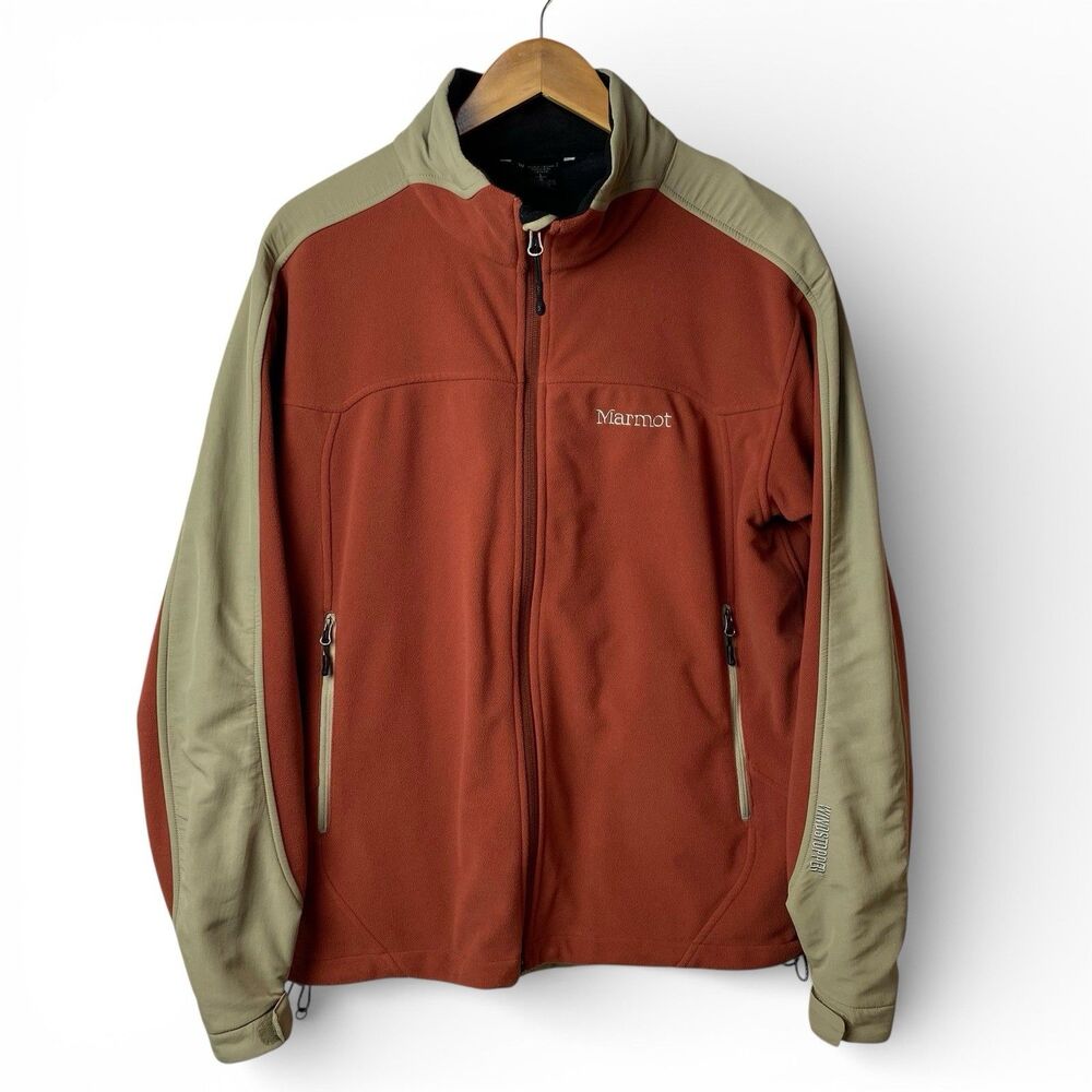 Marmot Windstopper Softshell Jacket Mens Large Rust Tan Fleece Full Zip Hiking